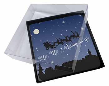 4x Santa & Sleigh Silhouette Picture Table Coasters Set in Gift Box
