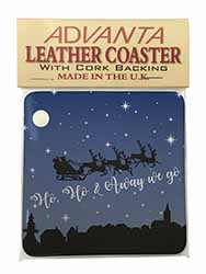 Santa & Sleigh Silhouette Single Leather Photo Coaster