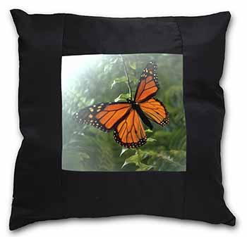 Red Butterfly in the Mist Black Satin Feel Scatter Cushion
