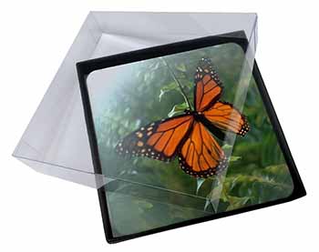 4x Red Butterfly in the Mist Picture Table Coasters Set in Gift Box