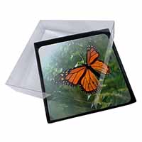 4x Red Butterfly in the Mist Picture Table Coasters Set in Gift Box