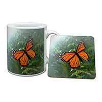Red Butterfly in the Mist Mug and Coaster Set