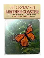 Red Butterfly in the Mist Single Leather Photo Coaster