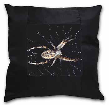 Spider on His Dew Drop Web Craft Black Satin Feel Scatter Cushion