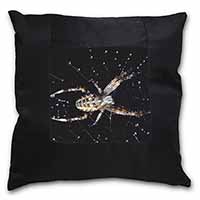 Spider on His Dew Drop Web Craft Black Satin Feel Scatter Cushion
