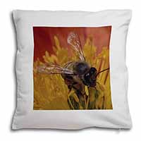 Honey Bee on Flower Soft White Velvet Feel Scatter Cushion