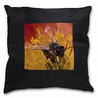 Honey Bee on Flower Black Satin Feel Scatter Cushion