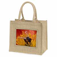 Honey Bee on Flower Natural/Beige Jute Large Shopping Bag