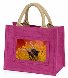 Honey Bee on Flower Little Girls Small Pink Jute Shopping Bag