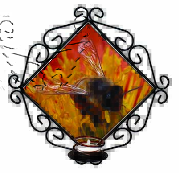 Honey Bee on Flower Wrought Iron Wall Art Candle Holder