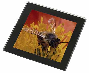 Honey Bee on Flower Black Rim High Quality Glass Coaster