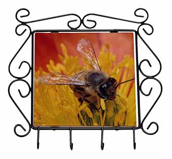 Honey Bee on Flower Wrought Iron Key Holder Hooks