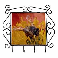 Honey Bee on Flower Wrought Iron Key Holder Hooks