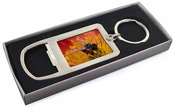 Honey Bee on Flower Chrome Metal Bottle Opener Keyring in Box