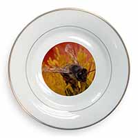 Honey Bee on Flower Gold Rim Plate Printed Full Colour in Gift Box