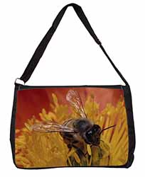Honey Bee on Flower Large Black Laptop Shoulder Bag School/College