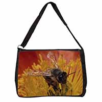 Honey Bee on Flower Large Black Laptop Shoulder Bag School/College