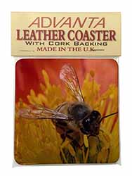 Honey Bee on Flower Single Leather Photo Coaster