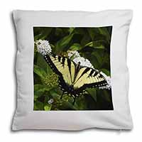 Pretty Black and Yellow Butterfly Soft White Velvet Feel Scatter Cushion