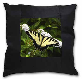 Pretty Black and Yellow Butterfly Black Satin Feel Scatter Cushion