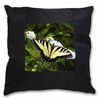 Pretty Black and Yellow Butterfly Black Satin Feel Scatter Cushion