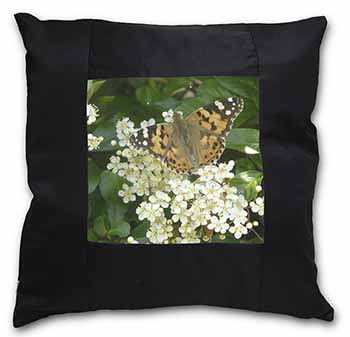 Painted Lady Butterfly Black Satin Feel Scatter Cushion