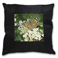 Painted Lady Butterfly Black Satin Feel Scatter Cushion