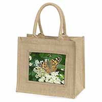 Painted Lady Butterfly Natural/Beige Jute Large Shopping Bag