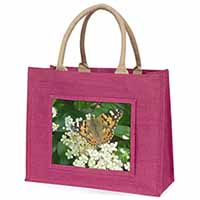 Painted Lady Butterfly Large Pink Jute Shopping Bag