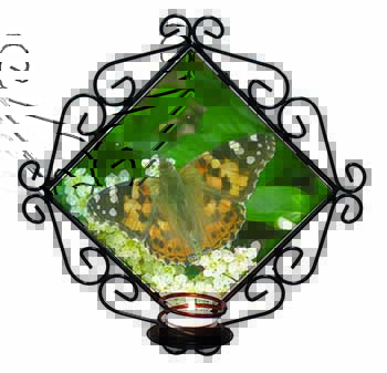 Painted Lady Butterfly Wrought Iron Wall Art Candle Holder