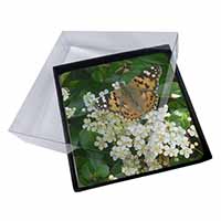 4x Painted Lady Butterfly Picture Table Coasters Set in Gift Box