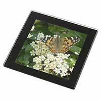 Painted Lady Butterfly Black Rim High Quality Glass Coaster