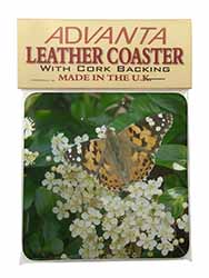 Painted Lady Butterfly Single Leather Photo Coaster