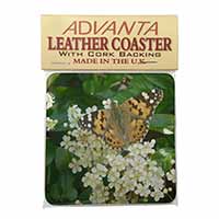 Painted Lady Butterfly Single Leather Photo Coaster