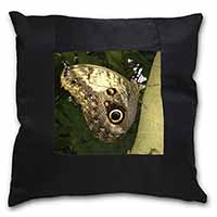 Owl Butterfly on Tree Black Satin Feel Scatter Cushion