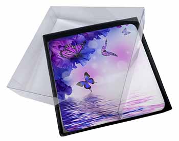 4x ButterFlies Picture Table Coasters Set in Gift Box