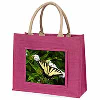 Pretty Black and Yellow Butterfly Large Pink Jute Shopping Bag