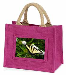 Pretty Black and Yellow Butterfly Little Girls Small Pink Jute Shopping Bag