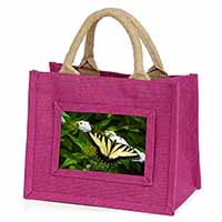 Pretty Black and Yellow Butterfly Little Girls Small Pink Jute Shopping Bag