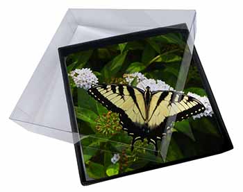 4x Pretty Black and Yellow Butterfly Picture Table Coasters Set in Gift Box