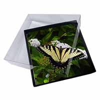 4x Pretty Black and Yellow Butterfly Picture Table Coasters Set in Gift Box