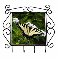 Pretty Black and Yellow Butterfly Wrought Iron Key Holder Hooks