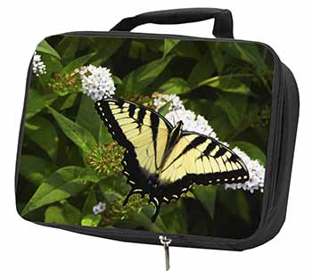 Pretty Black and Yellow Butterfly Black Insulated School Lunch Box/Picnic Bag