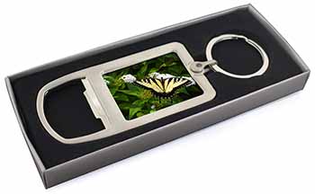 Pretty Black and Yellow Butterfly Chrome Metal Bottle Opener Keyring in Box