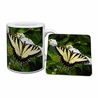 Pretty Black and Yellow Butterfly Mug and Coaster Set