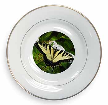 Pretty Black and Yellow Butterfly Gold Rim Plate Printed Full Colour in Gift Box