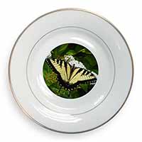Pretty Black and Yellow Butterfly Gold Rim Plate Printed Full Colour in Gift Box