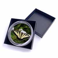 Pretty Black and Yellow Butterfly Glass Paperweight in Gift Box