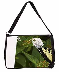 Pretty Black and Yellow Butterfly Large Black Laptop Shoulder Bag School/College