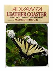 Pretty Black and Yellow Butterfly Single Leather Photo Coaster
